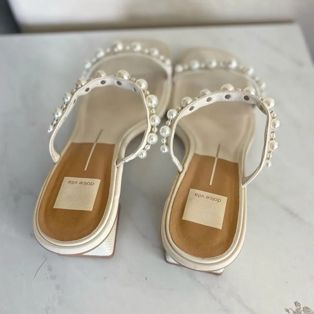 Dolce Vita Romy Pearl Heeled Sandals Cream Size 9 Wedding Bridal Heel